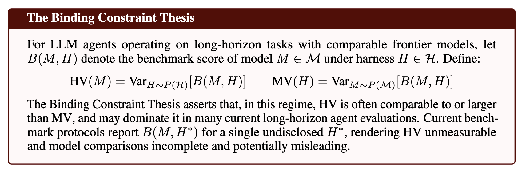 The Binding Constraint Thesis formalizes harness variance and model variance.